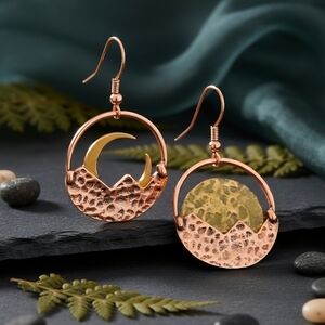 Boho Hammered Sun Moon Dangle Earrings Gold Copper Zinc Alloy Celestial Jewelry